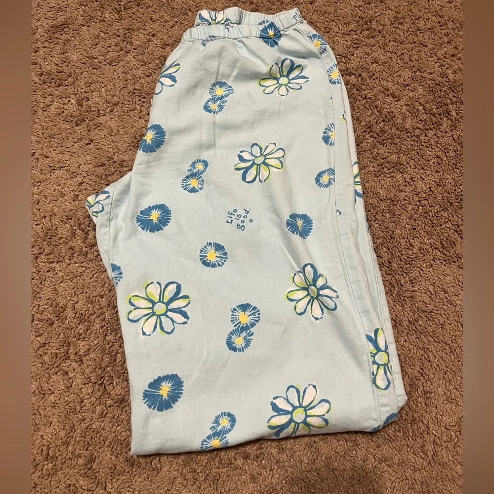 Life Is Good  Pajama Bottoms - Blue and Green Floral - Picture 3 of 3